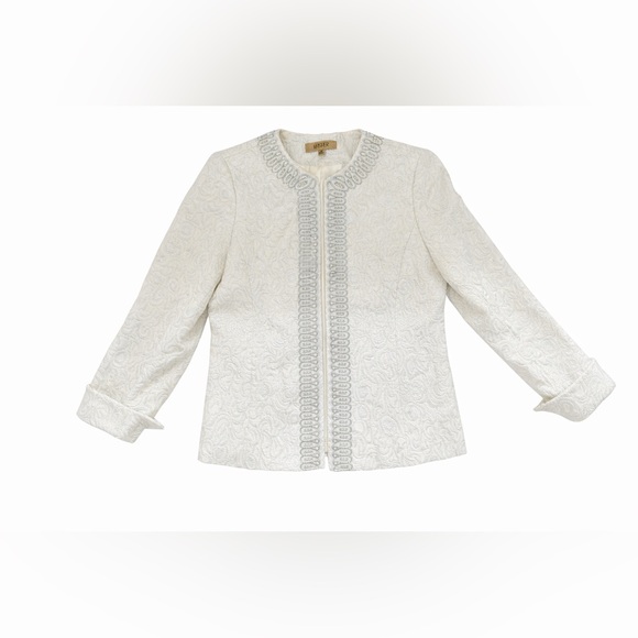 Kasper 3PC Ivory Jacquard Skirt Suit Beaded Jacket Shell Women Sz 8 - Picture 5 of 8